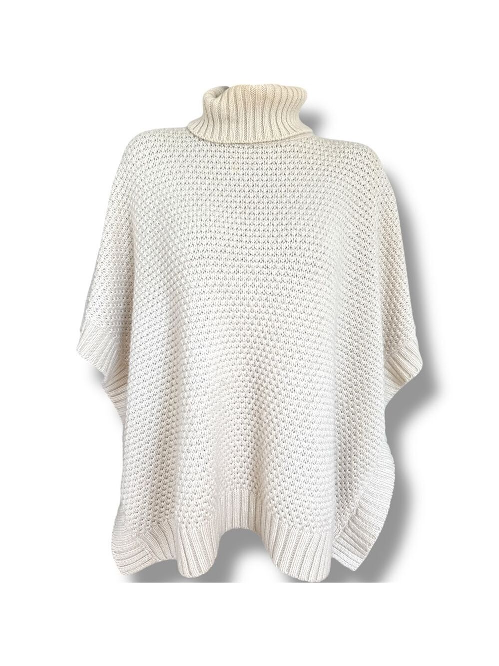 Women's Forever 21 Cream Knit Turtleneck Poncho One Size